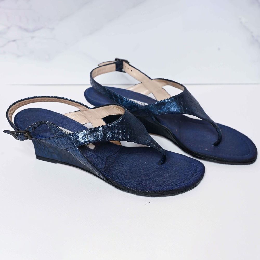 Manolo Blahnik leather and jeans platforms